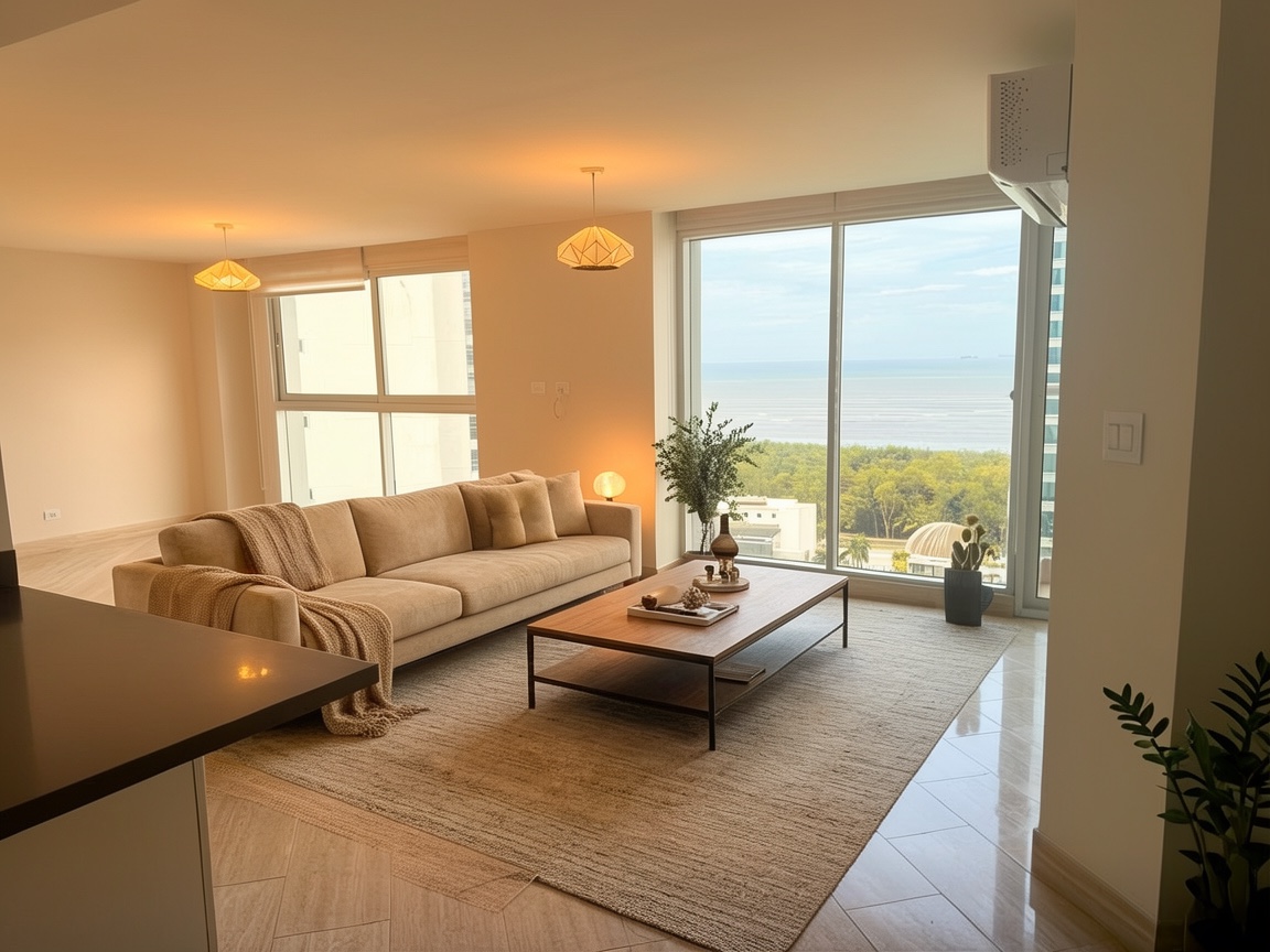 Sala-comedor con vista al mar